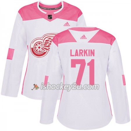Dame NHL Detroit Red Wings Trøje Dylan Larkin 71 Adidas 2017-2018 Hvid Lyserød Fashion Authentic